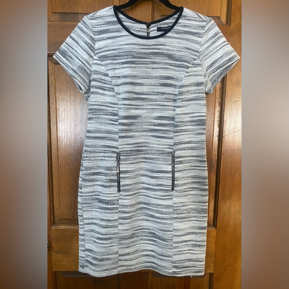 Black and white textured dress with zipper detail